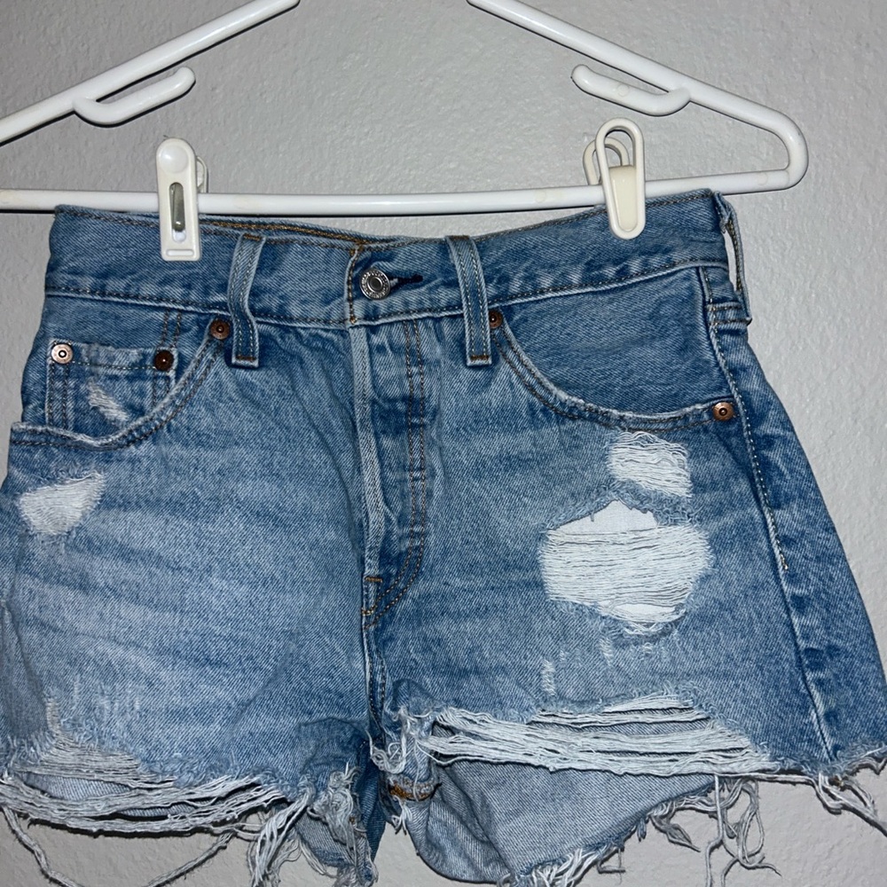 Levi's Blue Distressed Jean Shorts